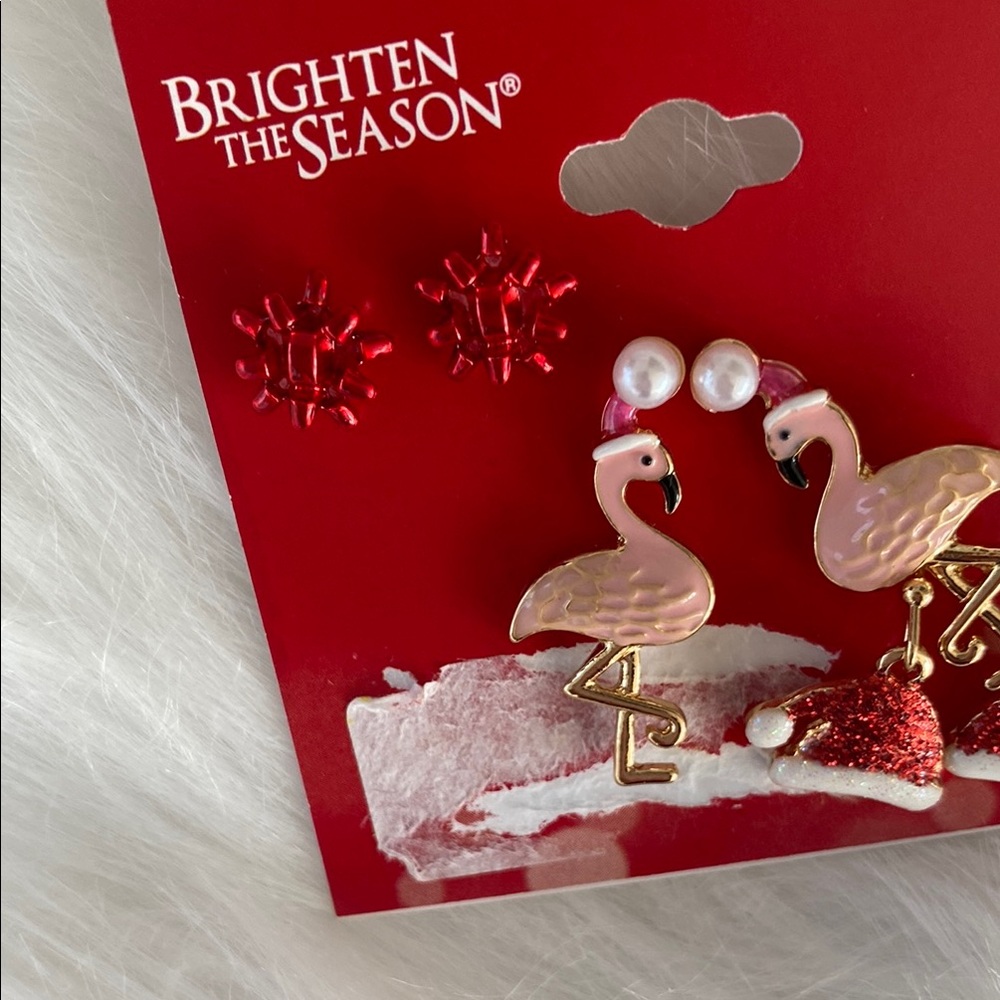 New 3 pair set Flamingo and Santa Hat Earrings - Picture 2 of 5